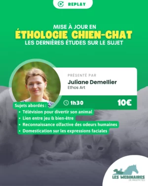 Webinaire spécial recherche présenté par Juliane Demellier, éthologue scientifique. Une vraie définition de l'éthologie scientifique, les résultats des dernières études, apportées sur un plateau rien que pour vous ! 10€ seulement ! Etudes à retrouver dans la description.