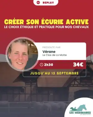 Se lancer dans la création d'une écurie active ou chiper quelques astuces pour améliorer son écurie dans une optique de bien-être équin et humain ? Ce webinaire est fait pour toi !