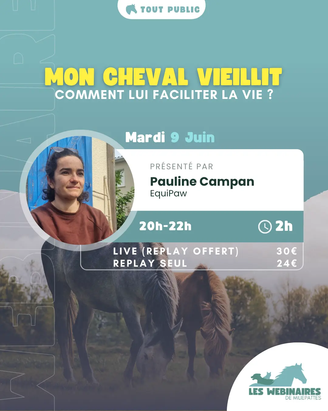 Kiki vieillit, et tout comme son corps, son comportement évolue. En tant qu'humain consciencieux, rejoins Pauline- EquiPaw pour comprendre ce qui se joue pour ton cheval vieillissant et comment adapter sa gestion avec les années qui passent.
